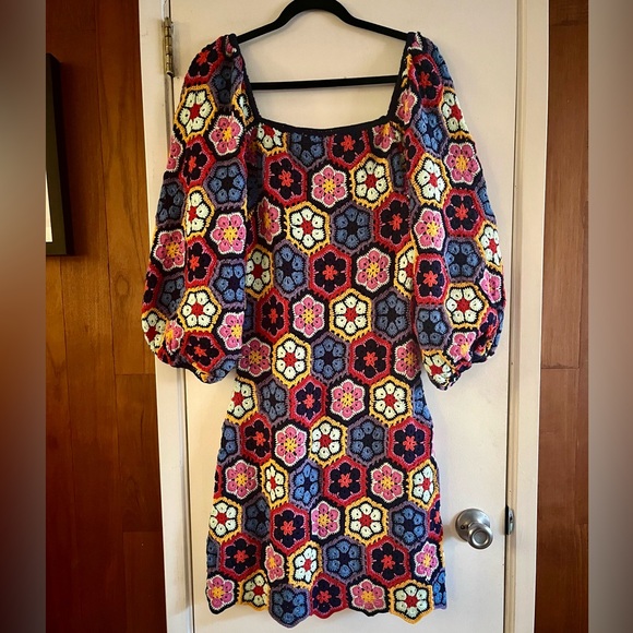 Anthropologie Farm Rio Crochet Floral Mini Dress - Picture 3 of 5